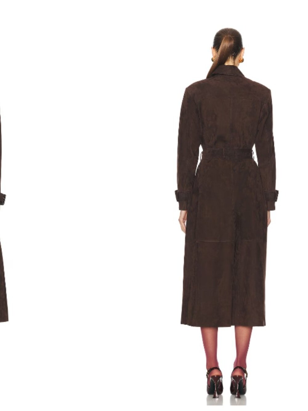 NOUR HAMMOUR Tate Tailored Suede Trench Coat in Mocha Suede $1,830 MSRP - Picture 3 of 9